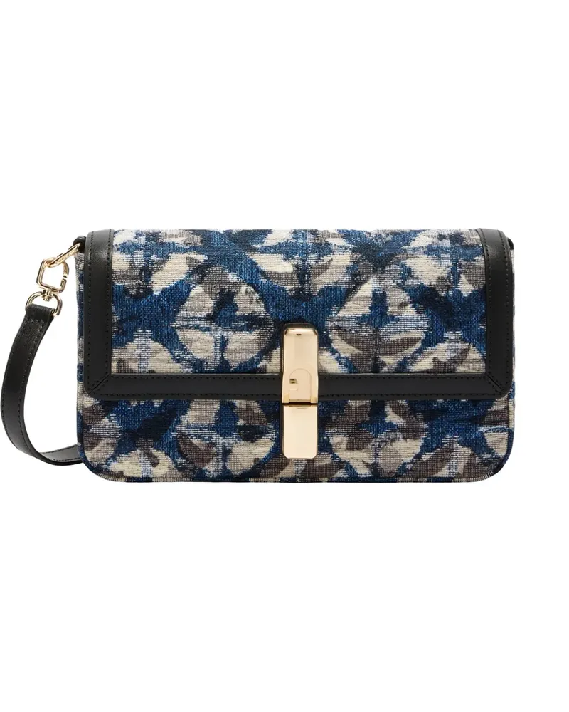 Furla S Iride Umhängetasche aus Blumen-Jacquard - Blau Blau