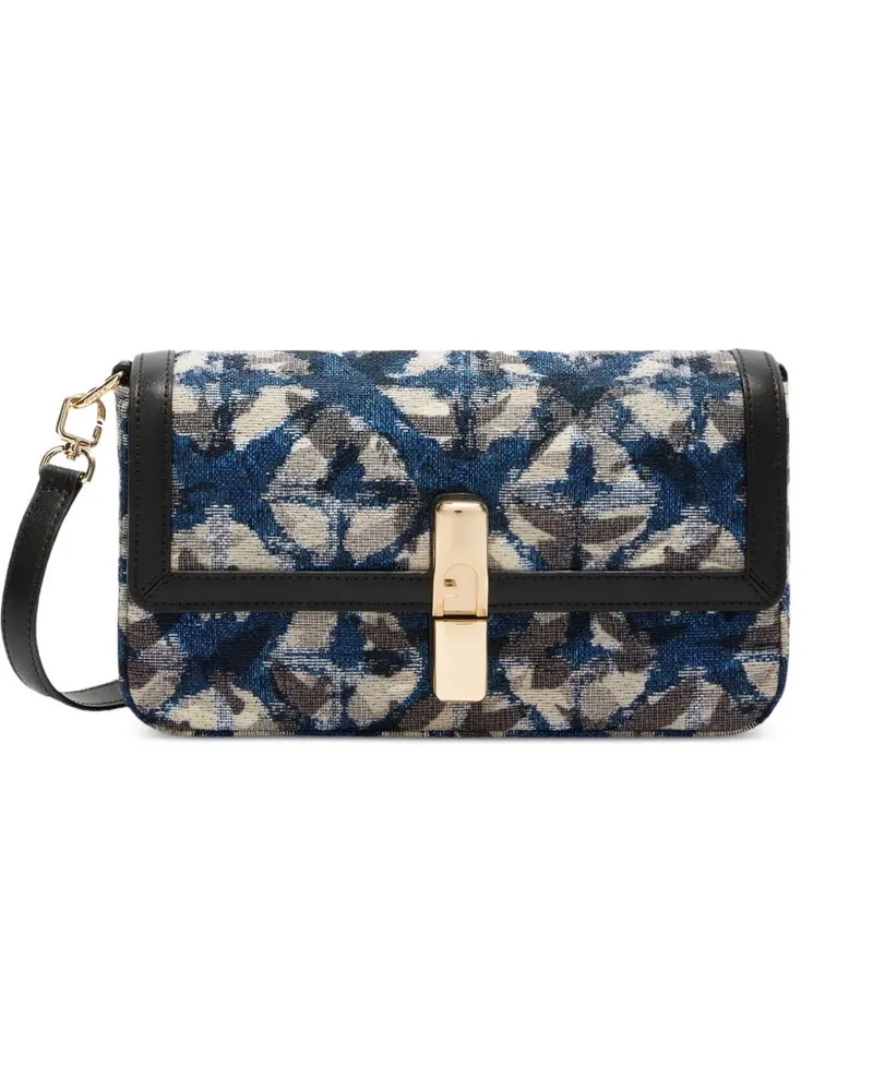 Furla S Iride Umhängetasche aus Blumen-Jacquard - Blau Blau