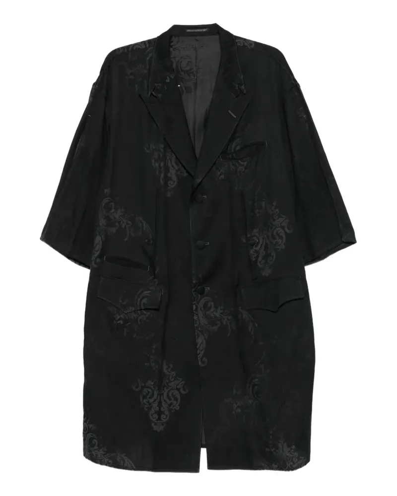Yohji Yamamoto Kurzärmeliger Jacquard-Mantel - Schwarz Schwarz