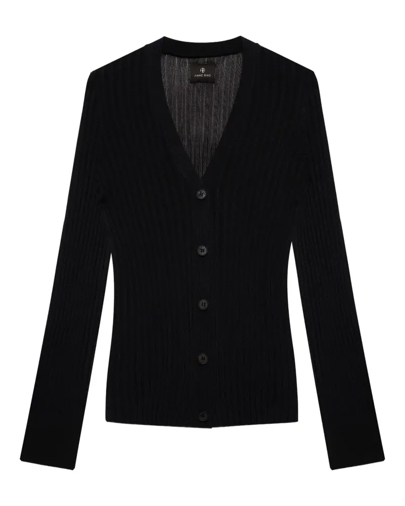 Anine Bing Gerippter Matheo Cardigan mit Knöpfen - Schwarz Schwarz