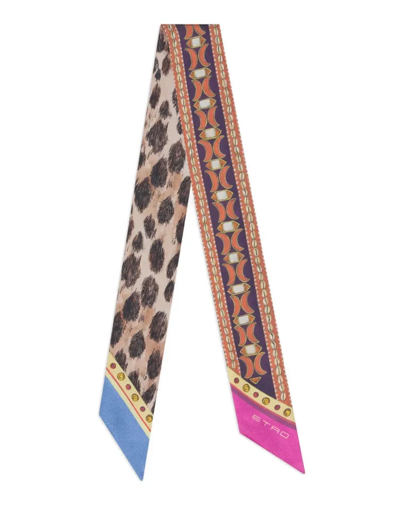 Etro Geometrisch gemusterter Paisleyina Seidenschal mit Animal-Print - Braun Braun