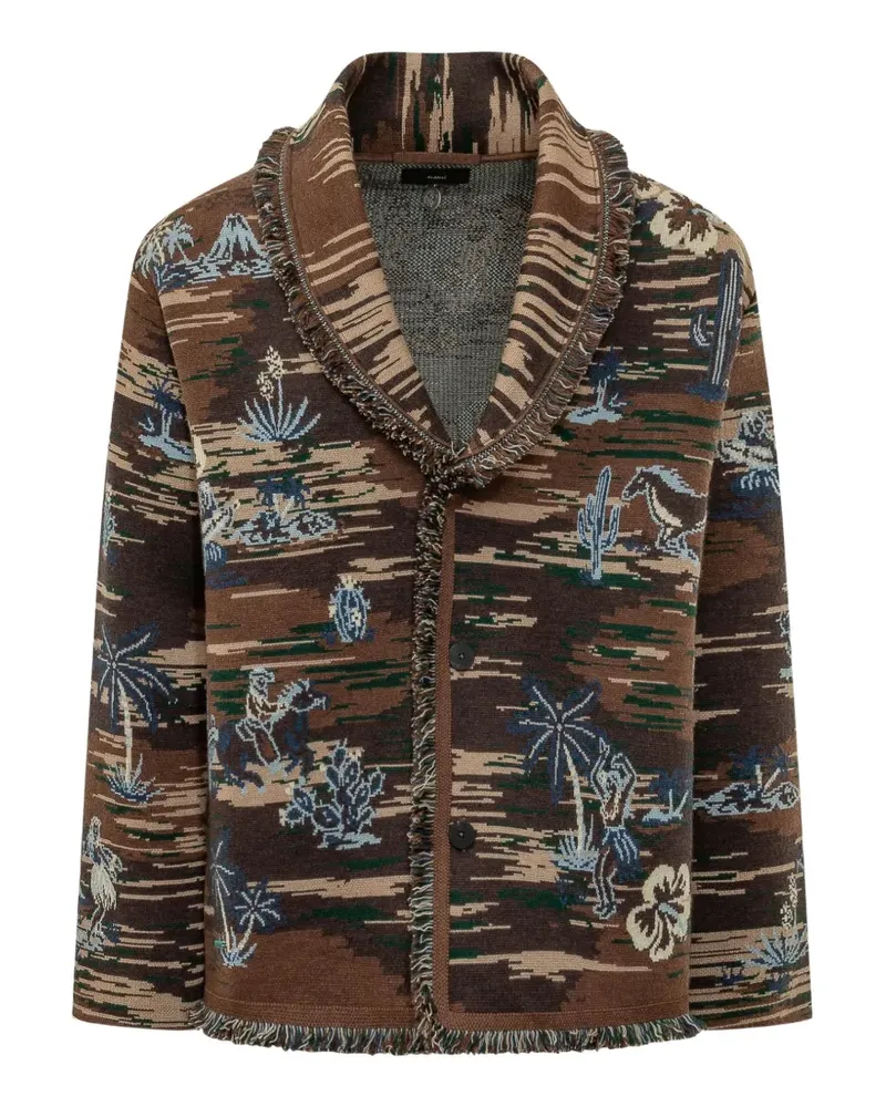 Alanui fringed jacquard-knit cardigan - Braun Braun
