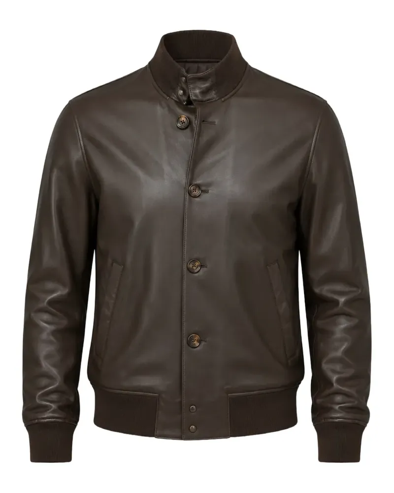 KIRED ribbed-trim leather jacket - Braun Braun