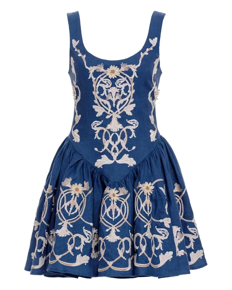 AGUA BENDITA Pluma Minikleid mit Stickerei - Blau Blau