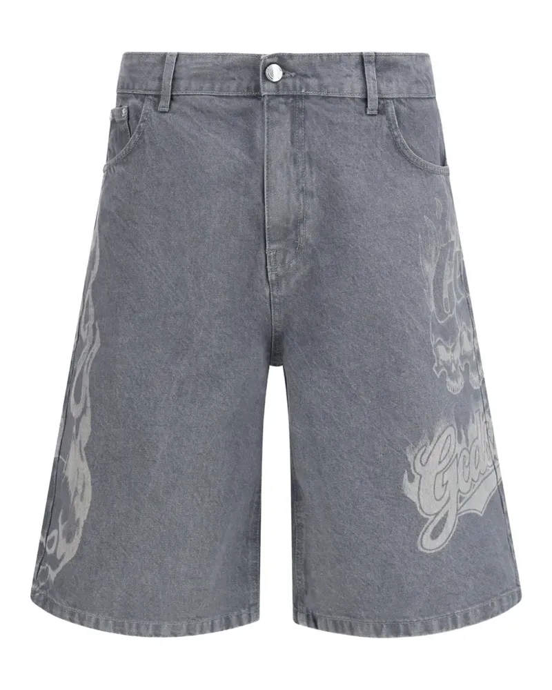 GCDS skull-print denim shorts - Grau Grau