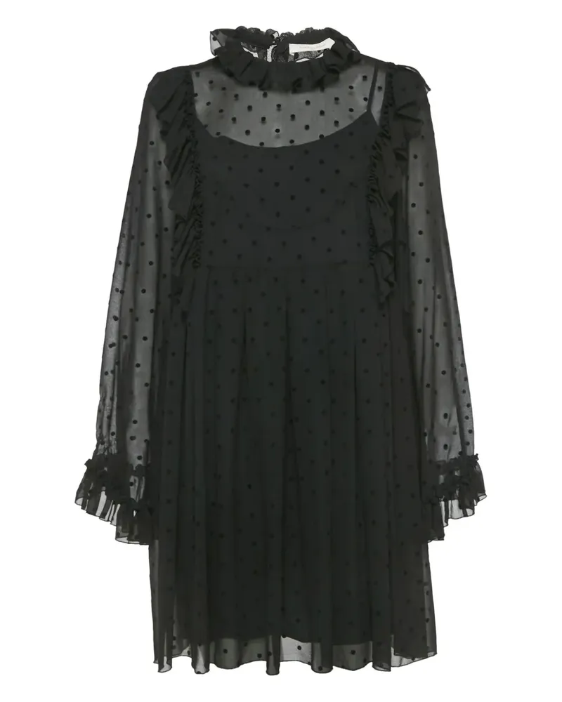 See by Chloé Chiffonkleid mit beflockten Punkten - Schwarz Schwarz