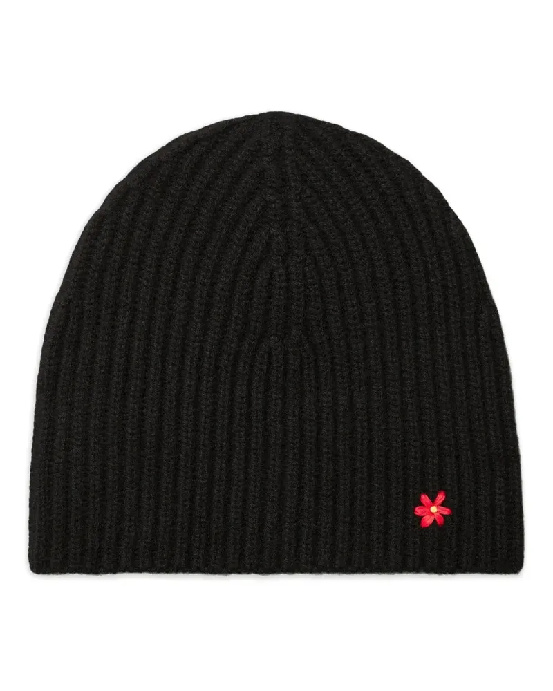 Tory Burch Gerippte Beanie mit Blumendetail - Schwarz Schwarz