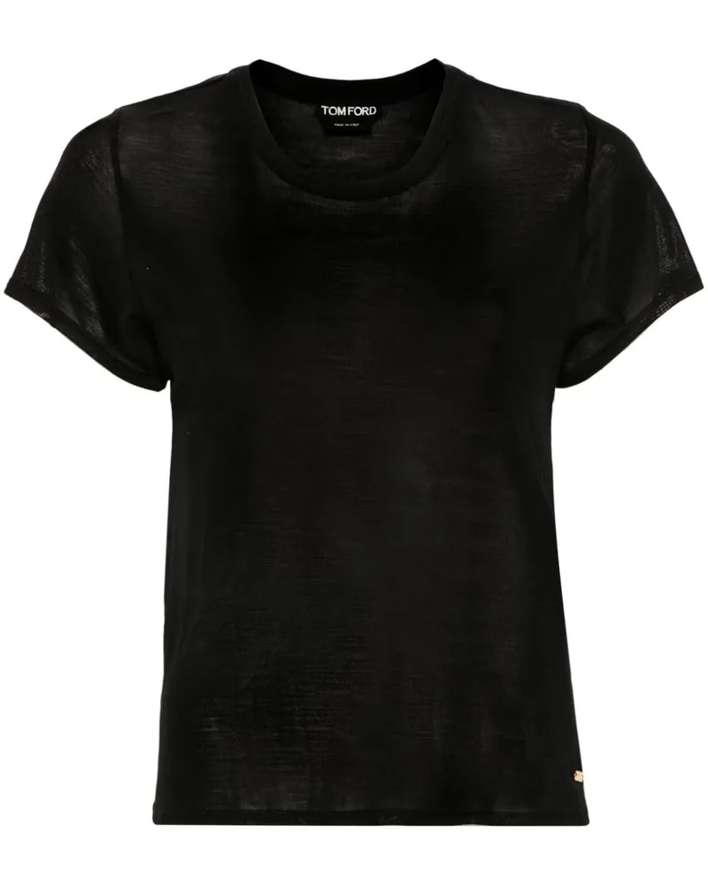 Tom Ford T-Shirt aus Seide mit Logo-Schild - Schwarz Schwarz
