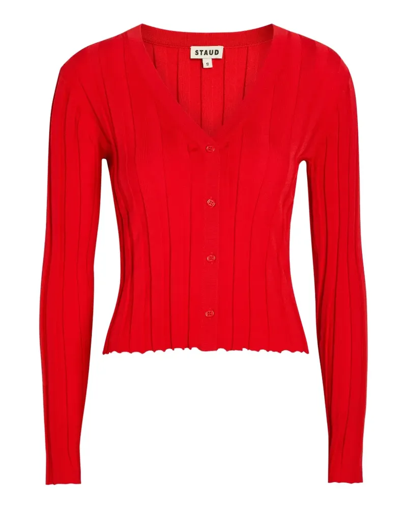 STAUD Gerippter Cardigan mit V-Ausschnitt - Rot Rot