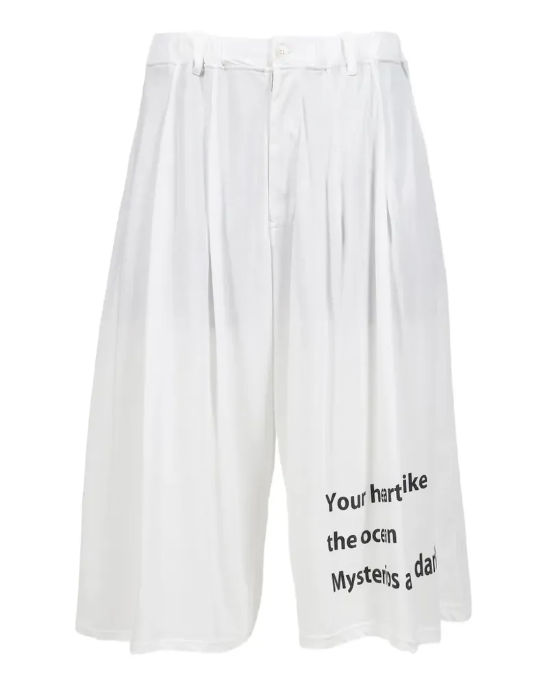 Yohji Yamamoto message-print pleated shorts - Weiß Weiß