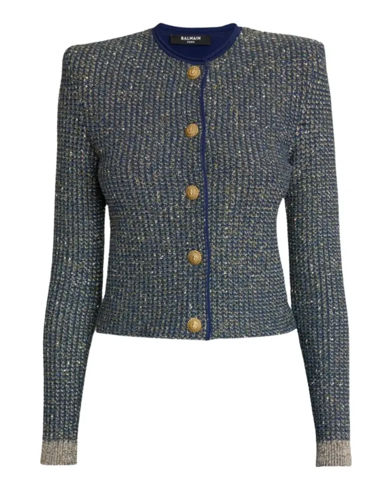 Balmain sequin-embellished metallic-knit cardigan - Blau Blau