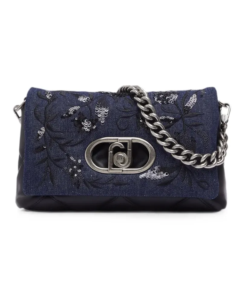 Liu Jo medium LaPuffy bag in embroidered denim - Schwarz Schwarz