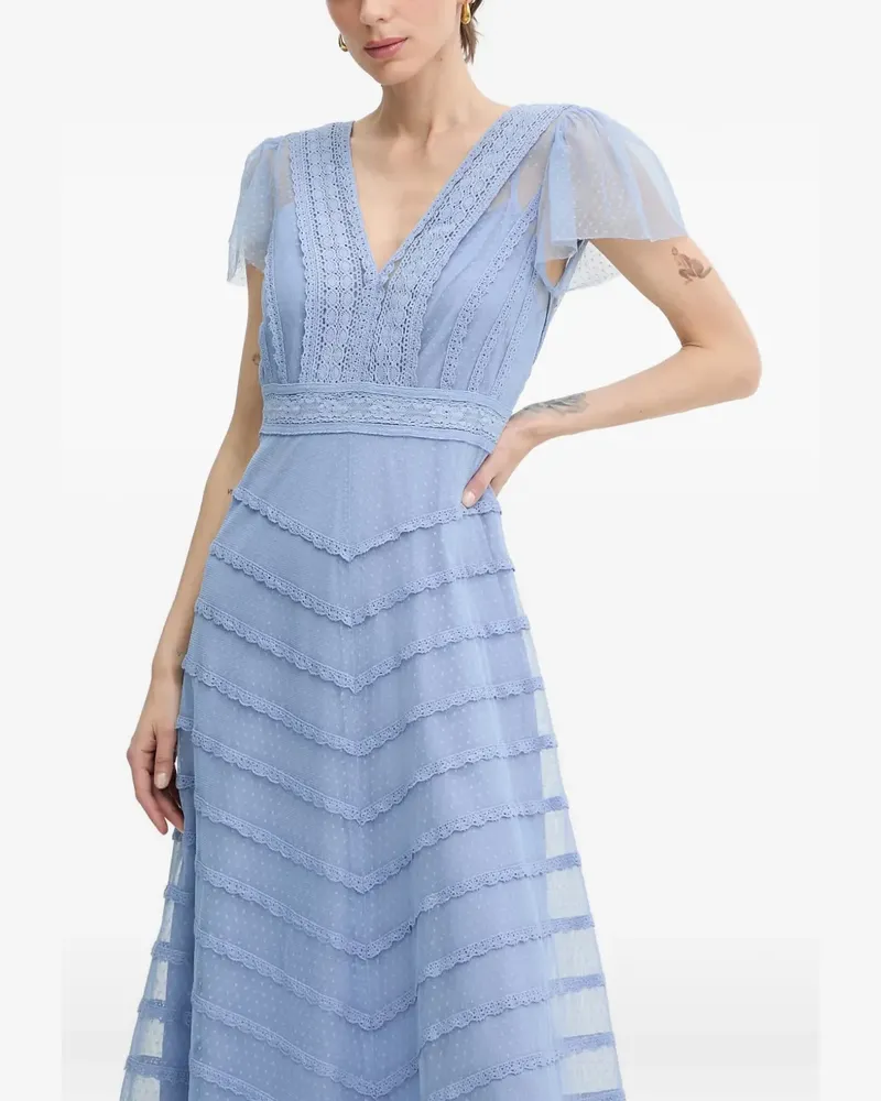 Luisa Spagnoli Prontezza lace-trimmed tiered midi dress - Blau Blau