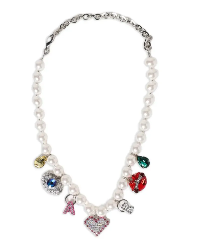 Alessandra Rich faux-pearl charm necklace - Weiß Weiß