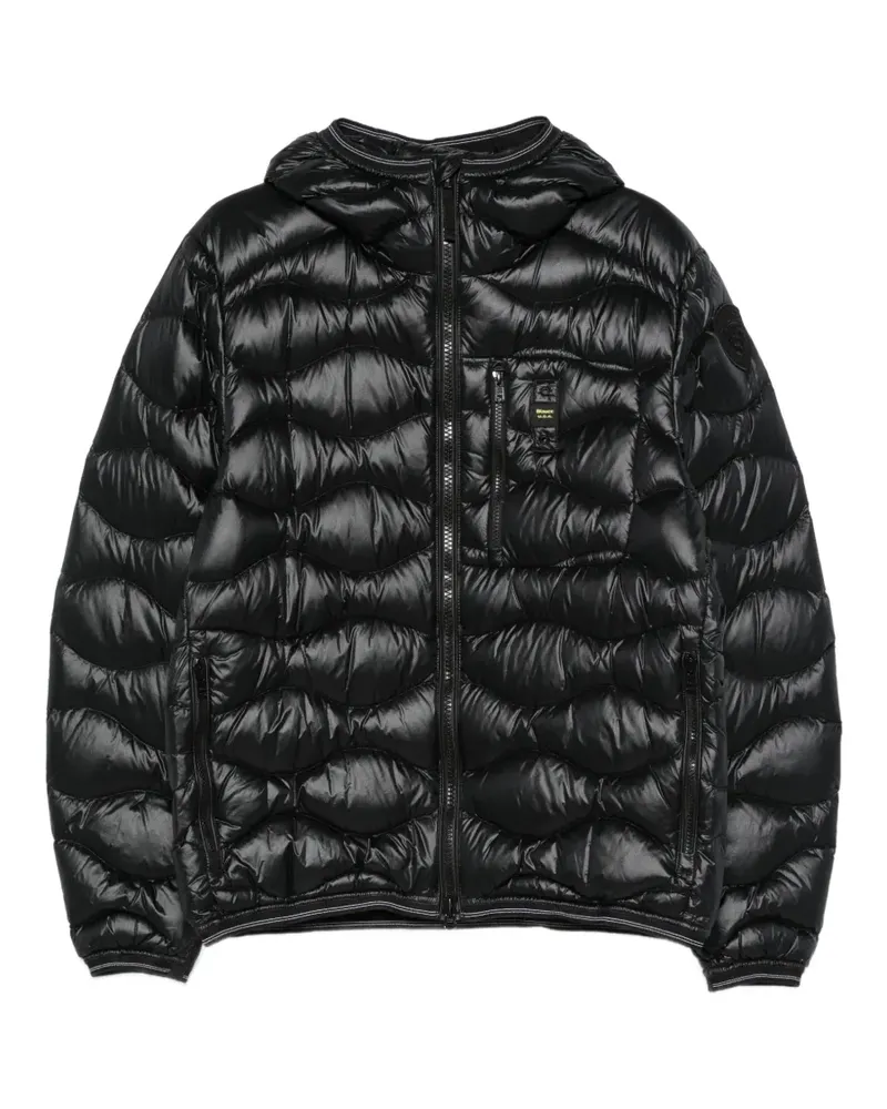 Blauer Gesteppte Kapuzenjacke - Schwarz Schwarz
