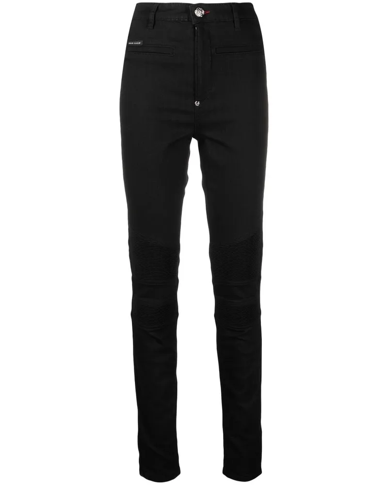 Philipp Plein Taillenhohe Bikerjeans - Schwarz Schwarz