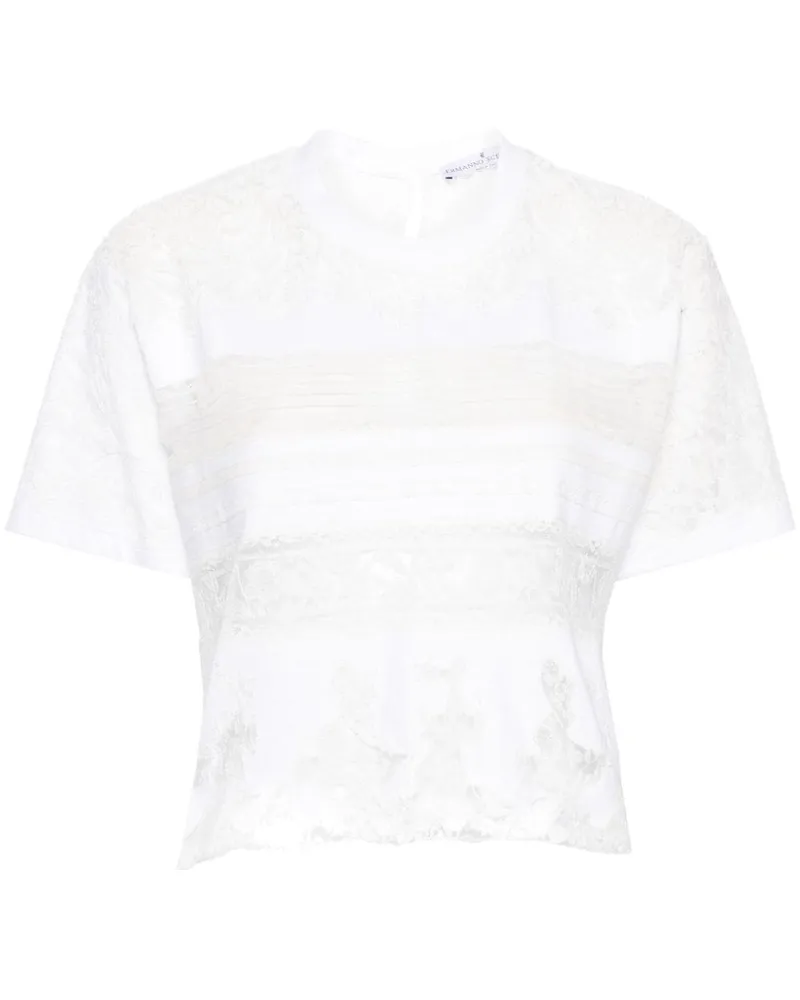 Ermanno Scervino Cropped-T-Shirt mit Spitzeneinsatz Weiß