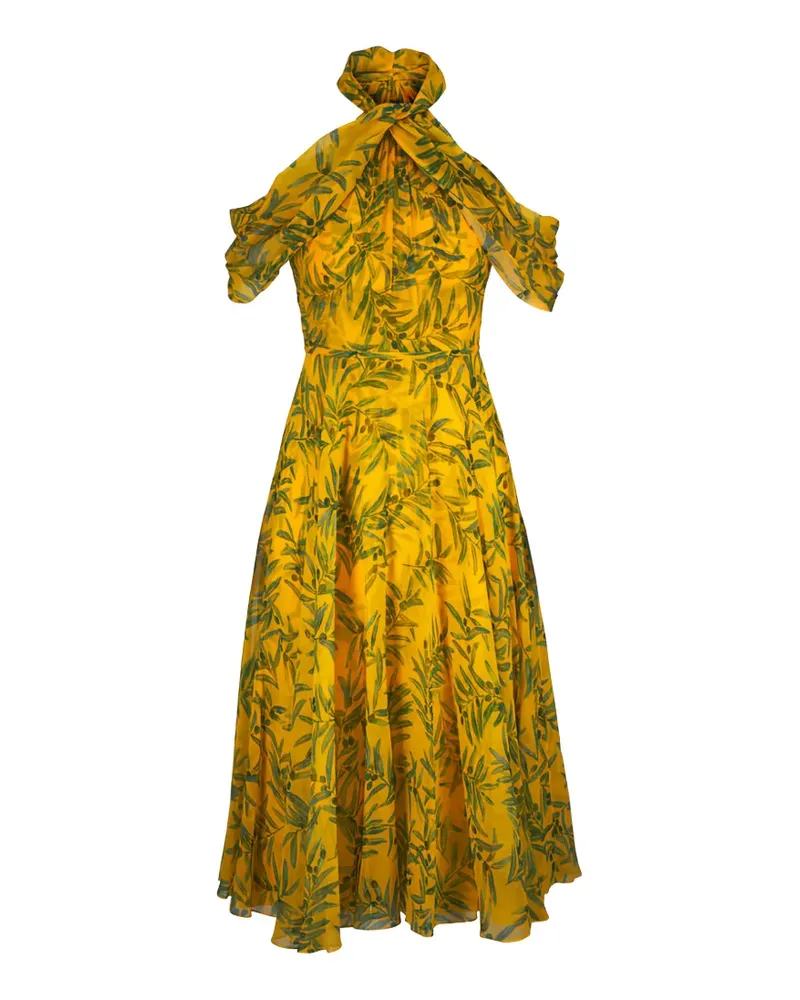 Carolina Herrera New York collar-detail floral-print silk midi dress - Gelb Gelb