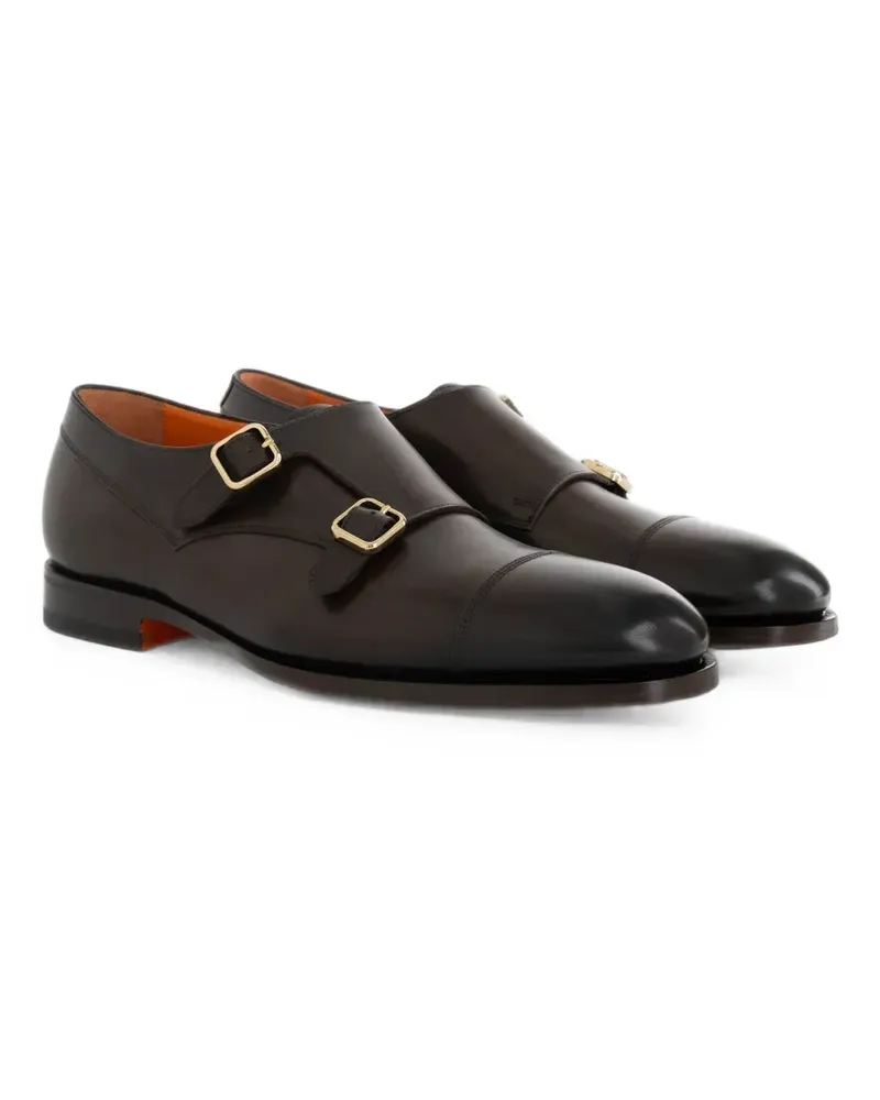 Santoni double-strap cap-toe monk shoes - Braun Braun