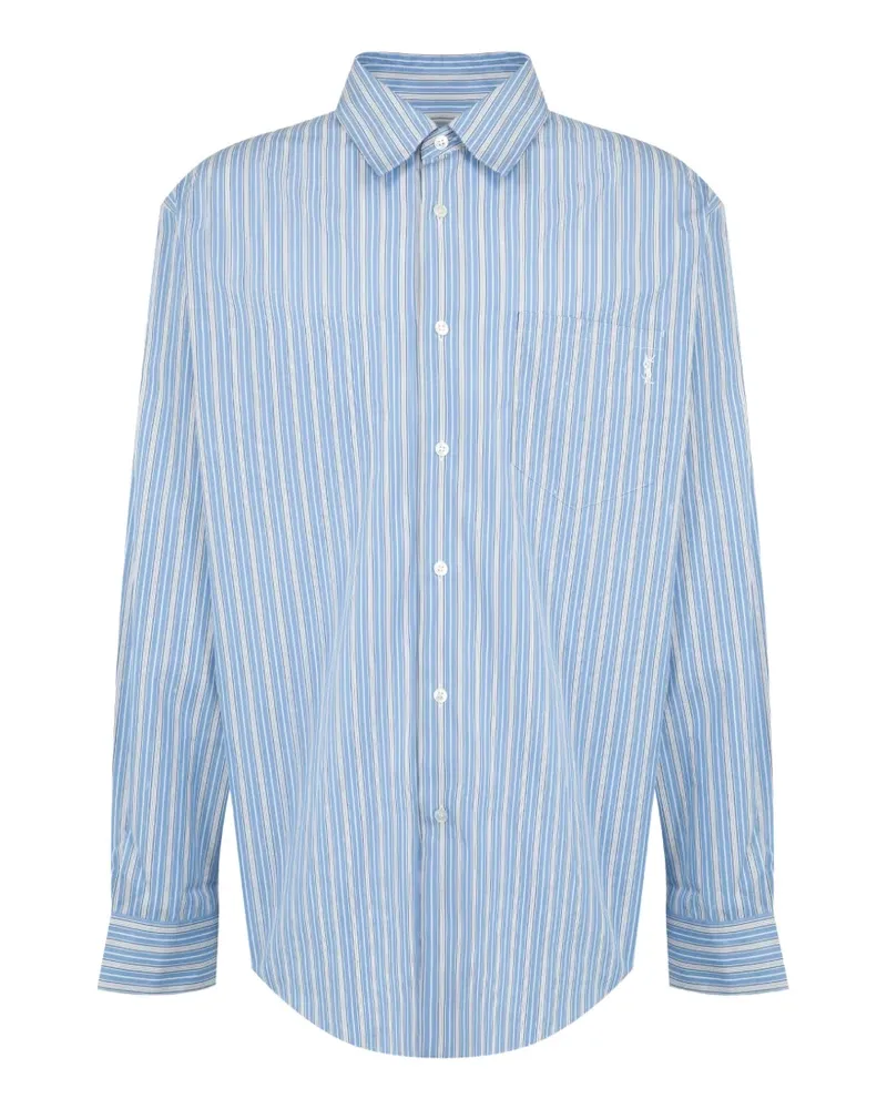 Saint Laurent Cassandre shirt in striped cotton poplin - Blau Blau