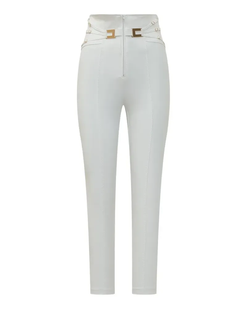 Elisabetta Franchi gold-tone plaque stirrup-detail trousers - Weiß Weiß