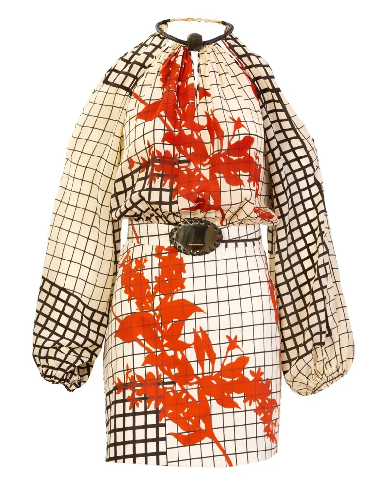 Silvia Tcherassi Jackson geometric-print cut-out mini dress - Nude Nude