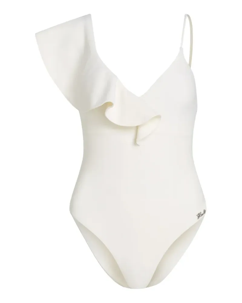 Karl Lagerfeld ruffle-trim one-shoulder swimsuit - Weiß Weiß