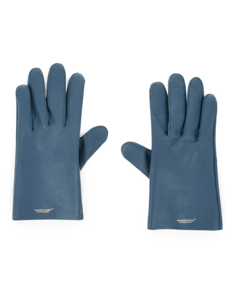 Undercover logo-print leather gloves - Blau Blau