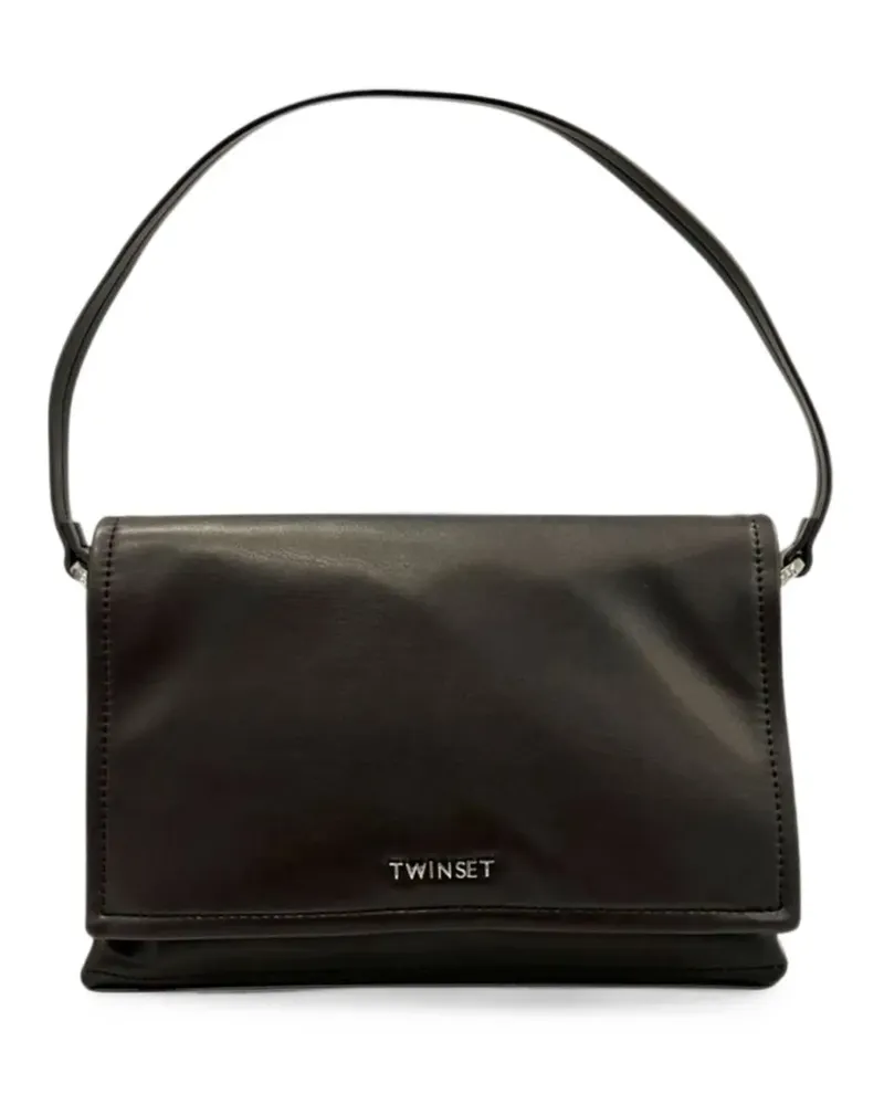 Twin-Set Schultertasche mit Logo-Schild - Schwarz Schwarz