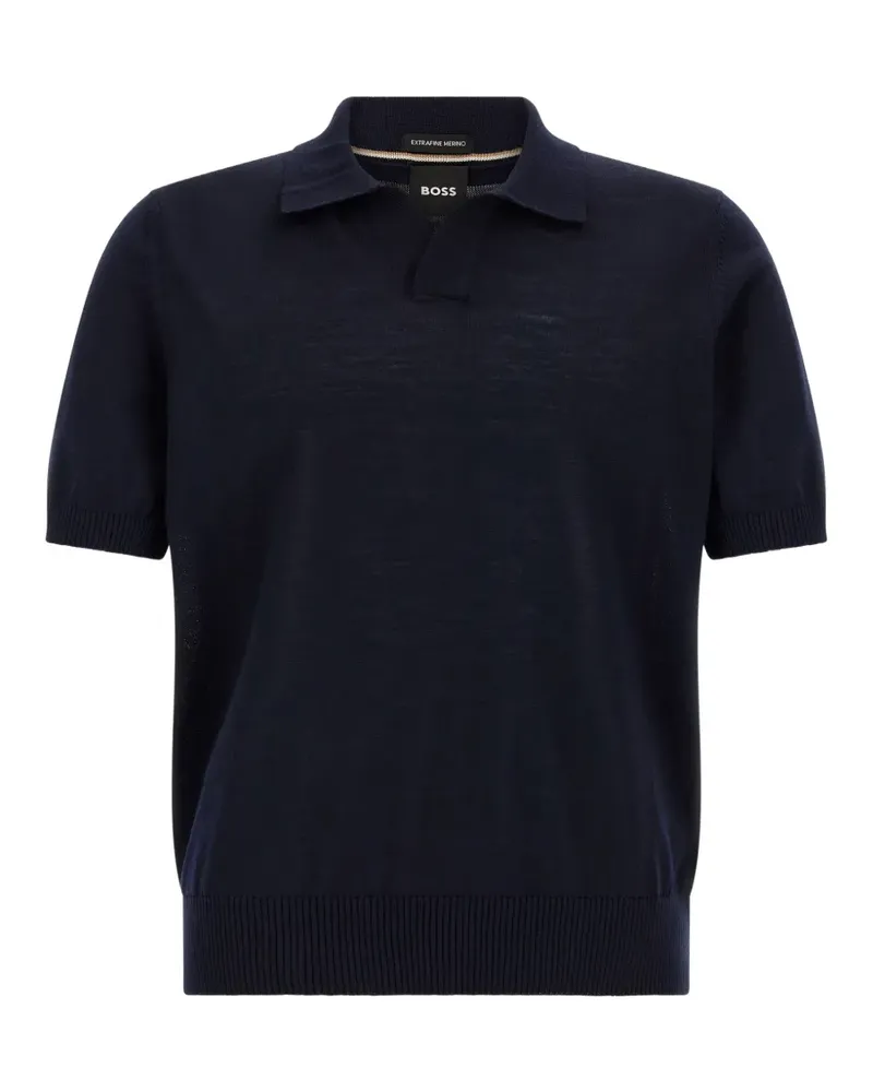 HUGO BOSS Lantoni Poloshirt aus Merinowolle mit Johnny-Kragen - Blau Blau