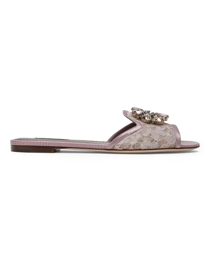 Dolce & Gabbana Bianca Sandalen mit Regenbogen-Spitzenbrosche - Rosa Rosa