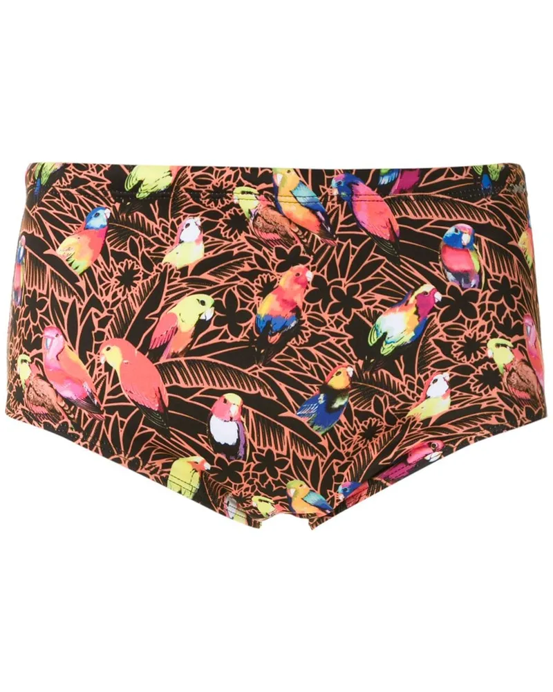Amir Slama Badehose mit "Papagaio"-Print - Schwarz Schwarz