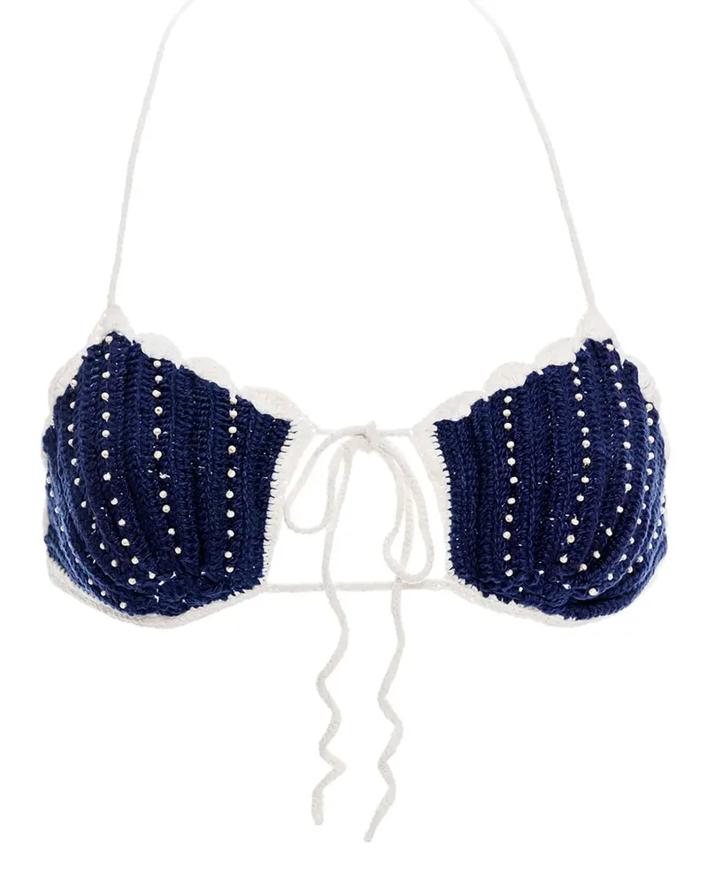 AGUA BENDITA Gehäkeltes Catina Top mit Perlen - Blau Blau