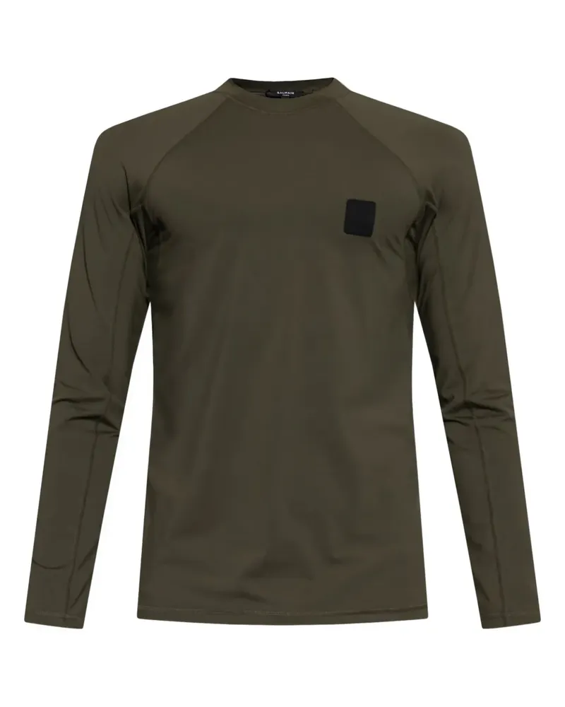 Balmain T-Shirt mit Logo-Patch - Grün Grün