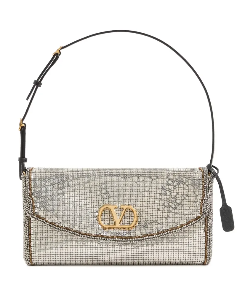 Valentino Garavani Kleine Devain Schultertasche aus Metallic-Mesh - Silber Silber