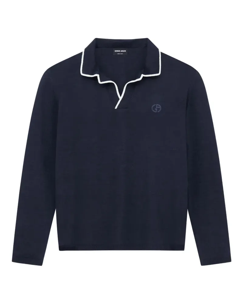 Giorgio Armani Besticktes Piqué-T-Shirt - Blau Blau