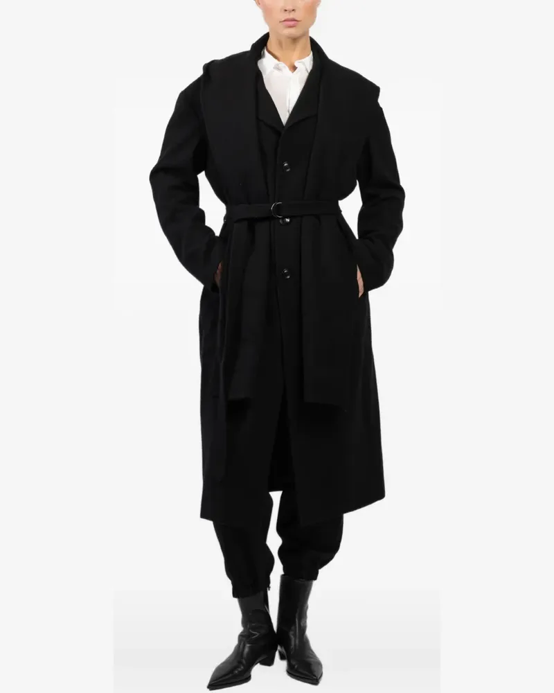 Yohji Yamamoto scarf-detail belted coat - Schwarz Schwarz