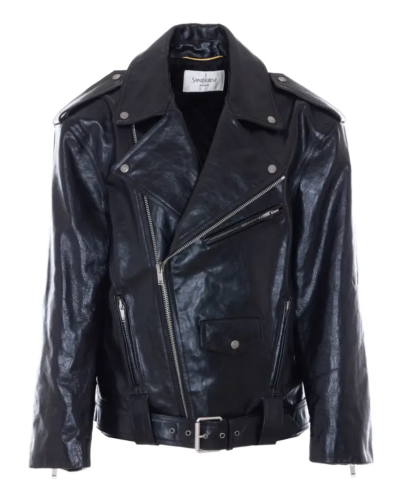 Saint Laurent belted biker jacket - Schwarz Schwarz