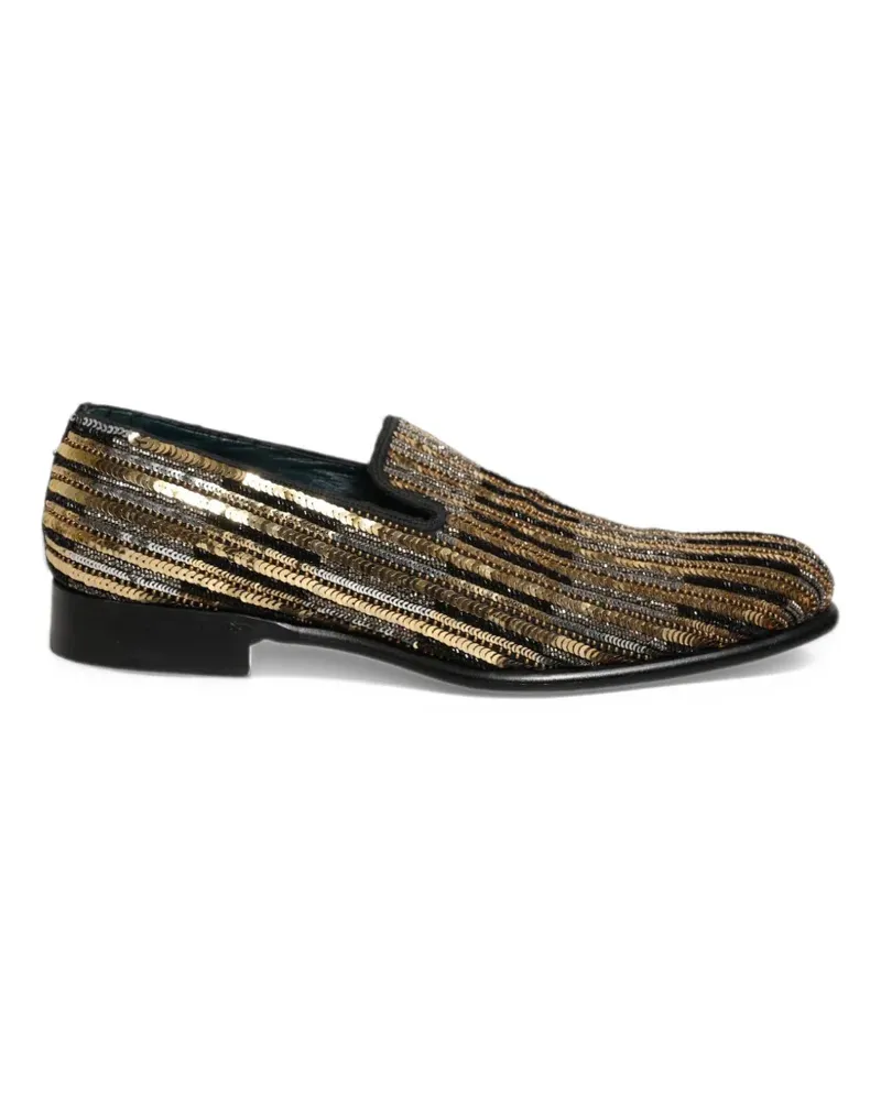 Dolce & Gabbana sequin-embellished striped loafers - Gold Gold