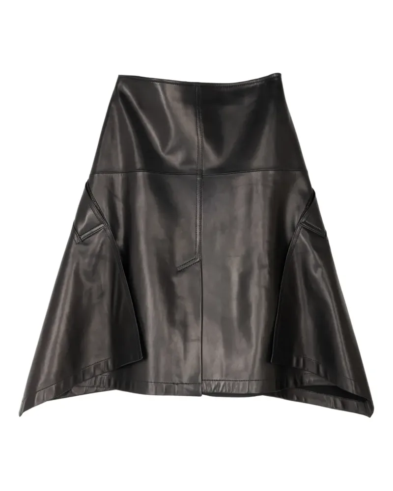 Brandon Maxwell cascade-hem leather mid skirt - Schwarz Schwarz