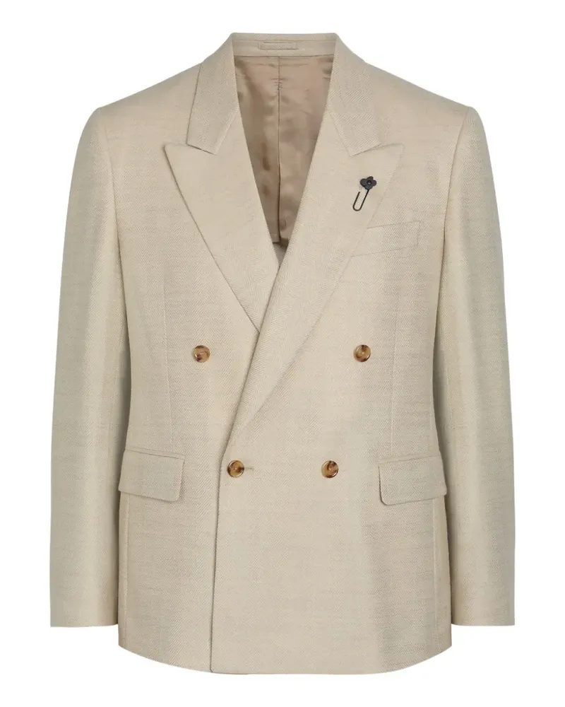 LARDINI double-breasted herringbone blazer - Nude Nude