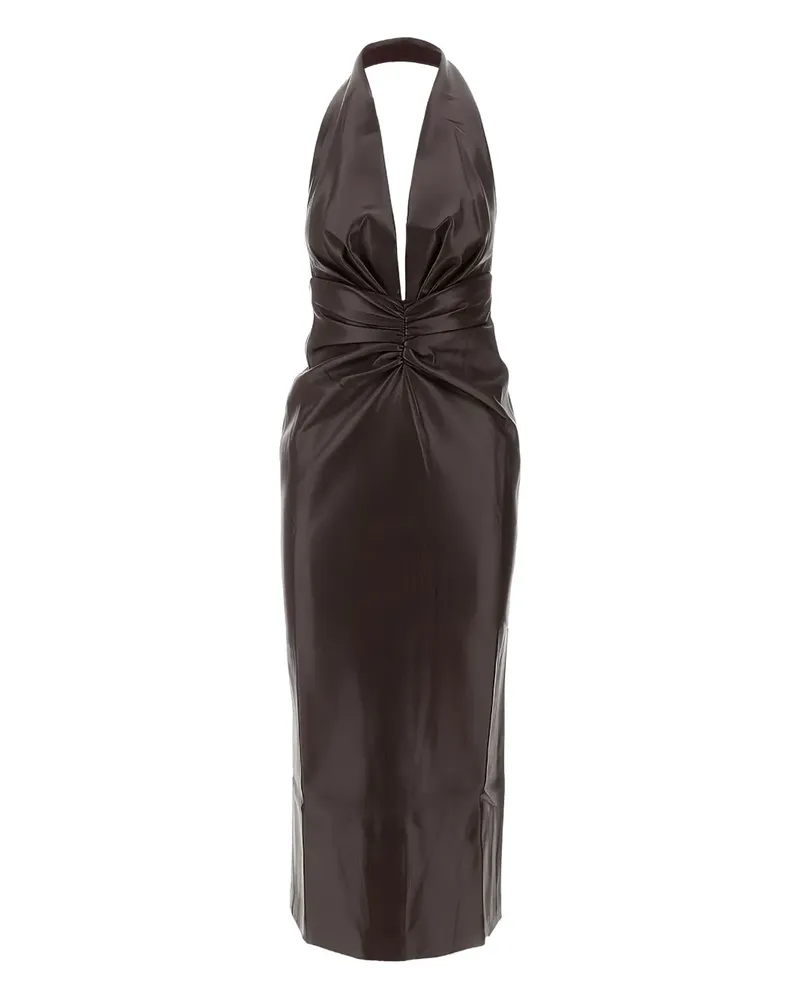 ANDAMANE Drapiertes Midikleid mit V-Ausschnitt - Braun Braun