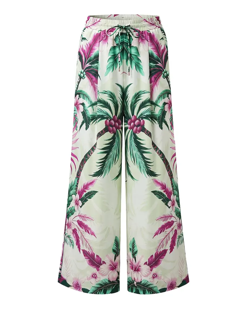 For Restless Sleepers palm-print drawstring palazzo pants - Grün Grün