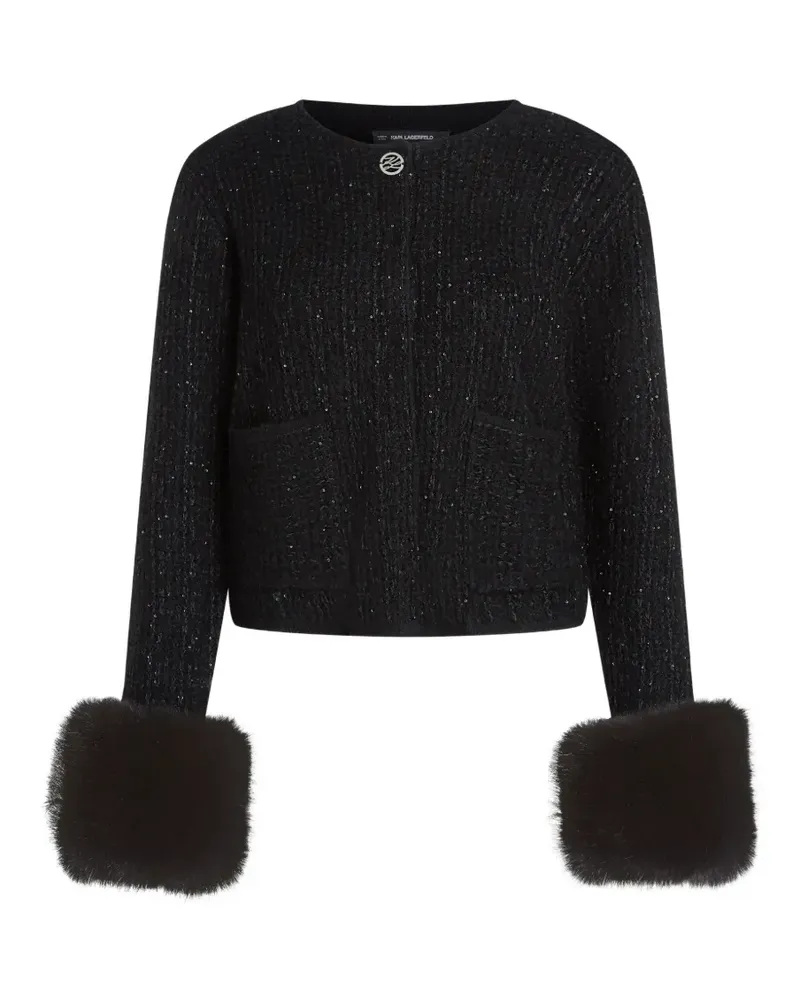 Karl Lagerfeld Cardigan mit Pelzbesatz - Schwarz Schwarz