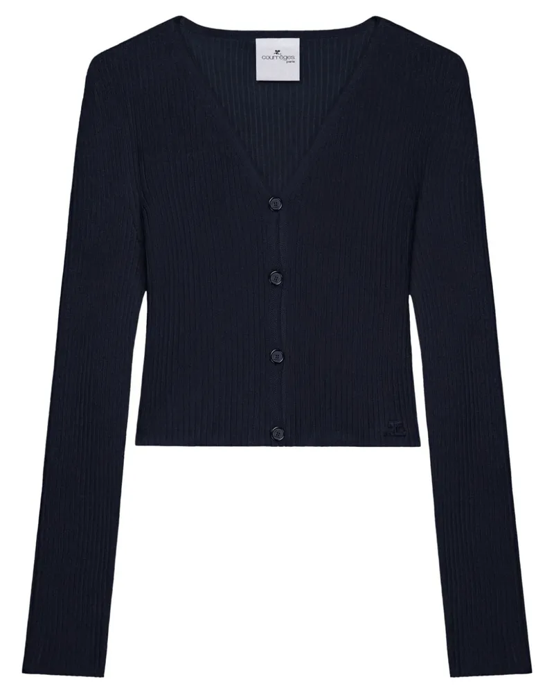 Courrèges Fein gerippter Cropped-Cardigan - Blau Blau