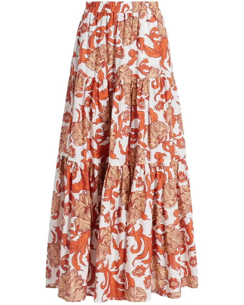 La DoubleJ Gestufter Rock mit Blumen-Print - Weiß Weiß