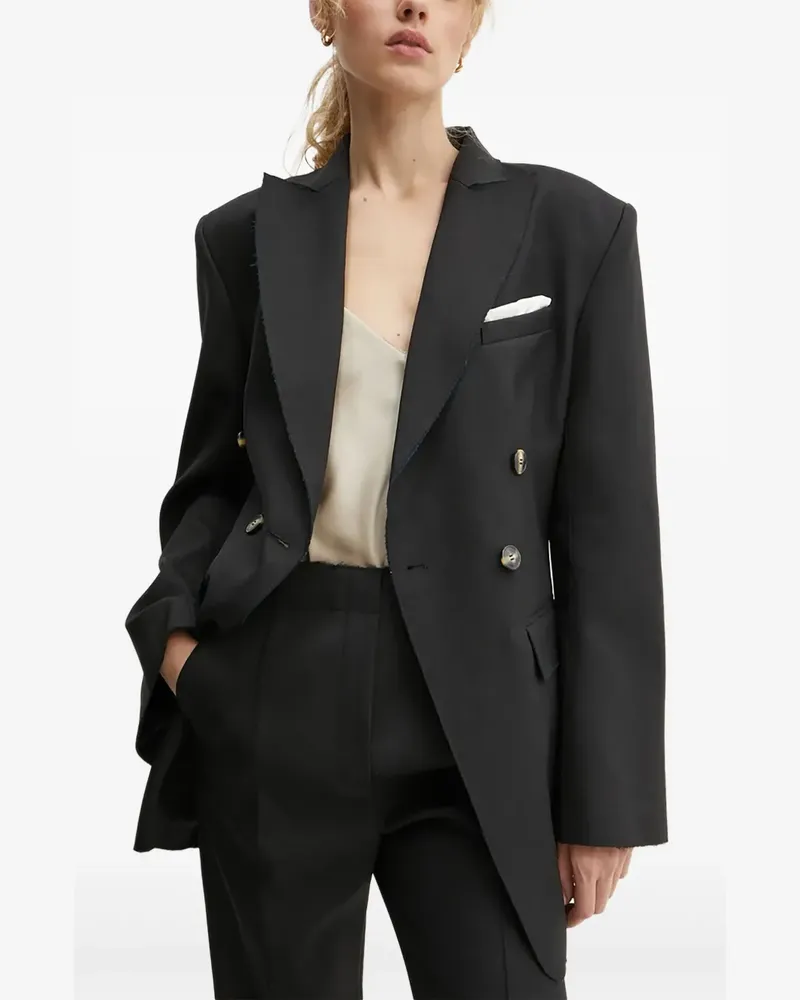 Day Birger et Mikkelsen Doppelreihiger Blazer mit ausgefransten Kanten - Schwarz Schwarz