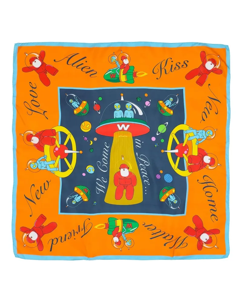 Walter van Beirendonck alien-motif silk scarf - Orange Orange
