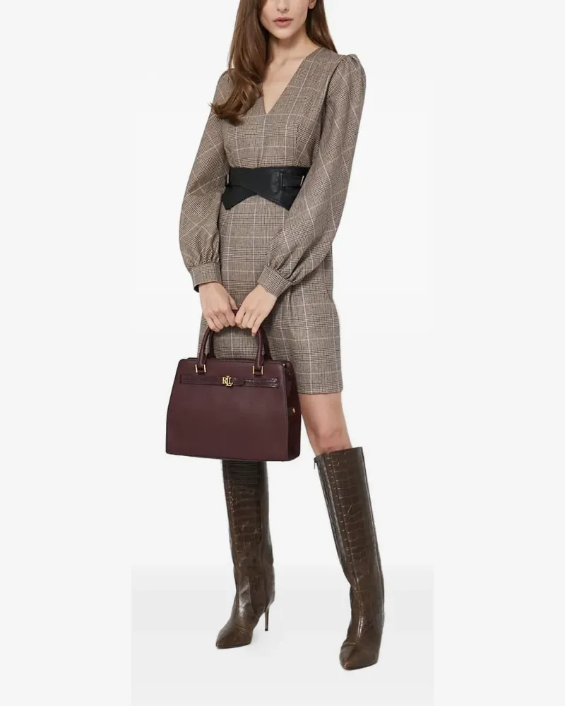 Twin-Set Kariertes Minikleid mit Puffärmeln - Braun Braun