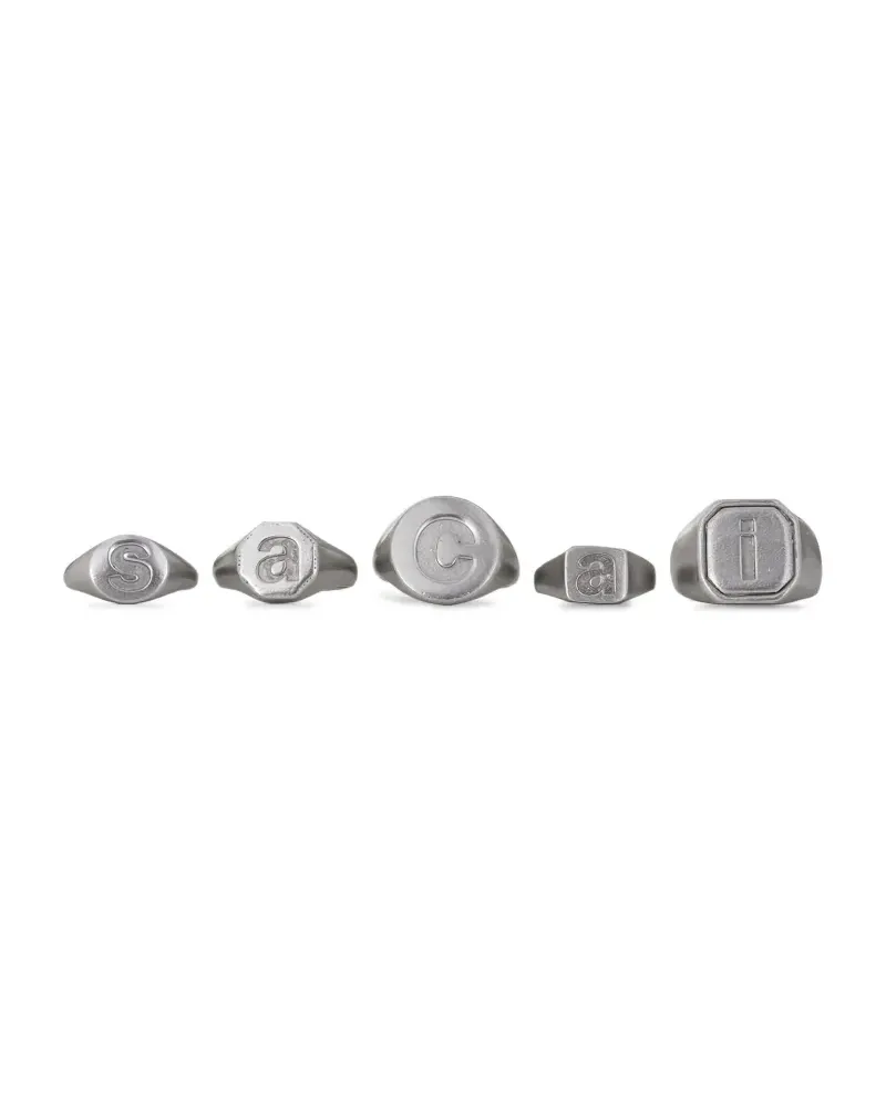 Sacai Verstellbare Ringe mit Buchstabenprägung (5er-Set) - Grau Grau